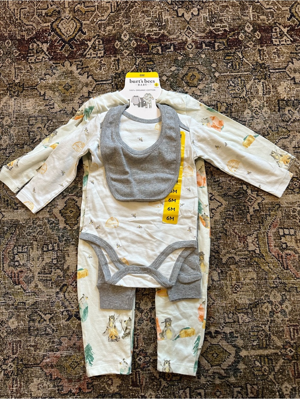 Burt's Bees Baby Woodland Organic Cotton Set in Gray & Cream with Yellow Accents